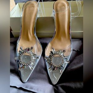 Womens crystal sling back pumps